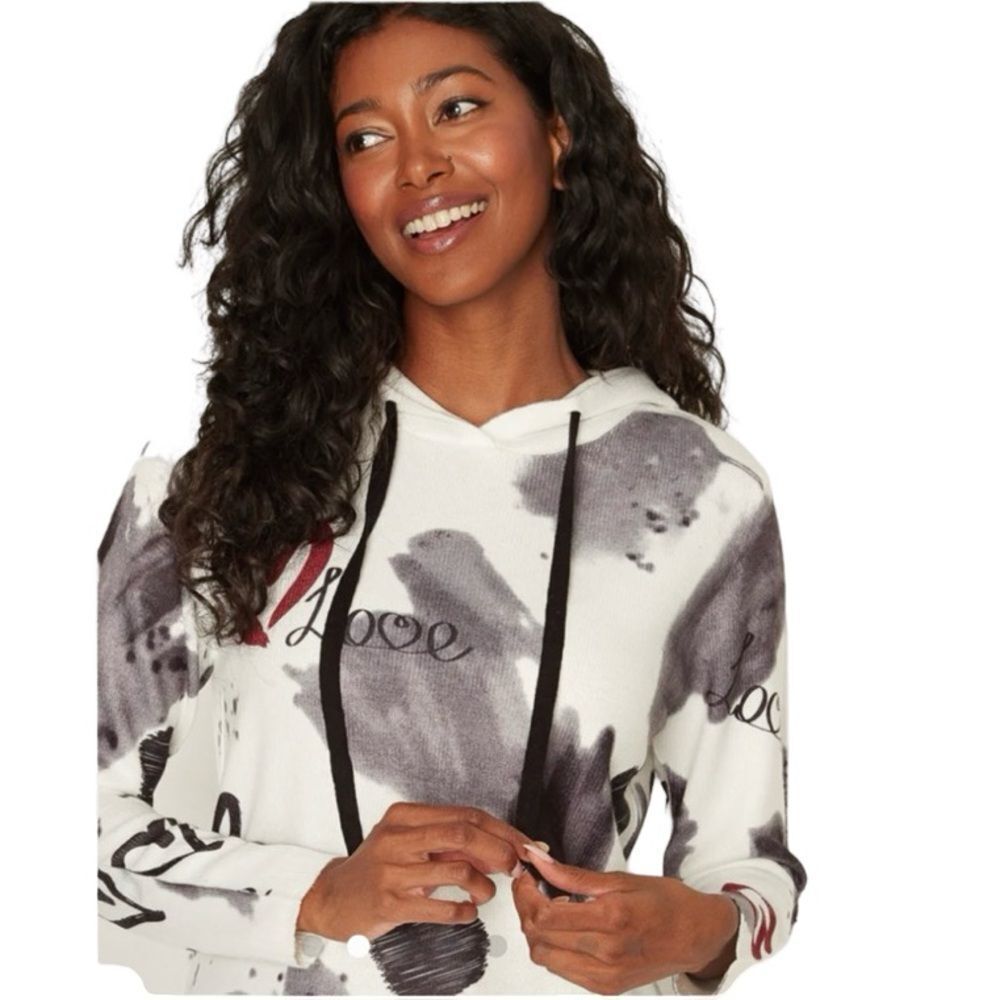 Le Grenier Graphic Hoodie Hearts Peace Print Size Medium - Picture 3 of 10